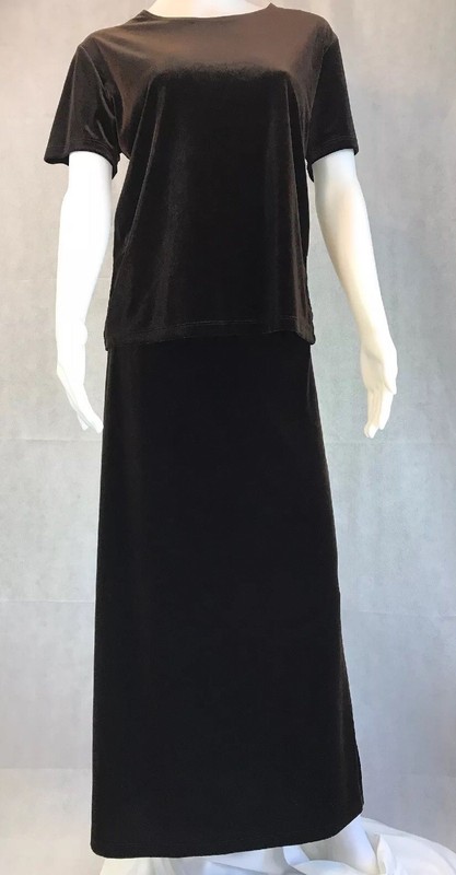 Vintage Impressions Lifestyle 2 Piece Skirt Suit Womens Large Brown Velour Shirt