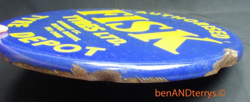 Vintage FISK TYRES Porcelain/Enamel British Sign. Car Gas Auto Oil - Picture 11 of 13