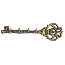 Cast Iron Skeleton Key Hook Rack Towel Coat Hanger Fleur De Lis Rustic Gold