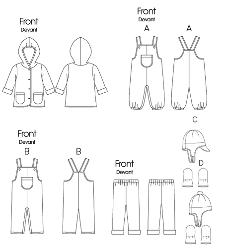 Butterick Sewing pattern 5584 Babies NB-M Easy Overalls Jacket Hat Pants Mittens - Picture 3 of 12