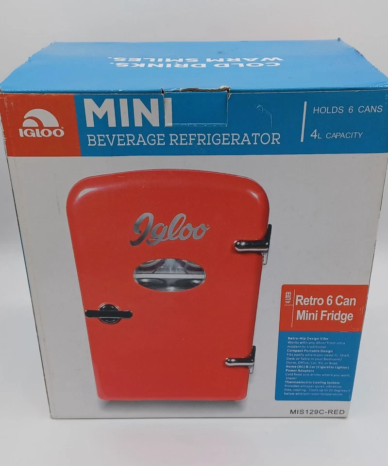 Igloo Retro Mini RED Refrigerador de Bebidas - Tiene Capacidad para 6 Latas - Nuevo En Caja Aire Acondicionado o Coche Foto 3 de 4