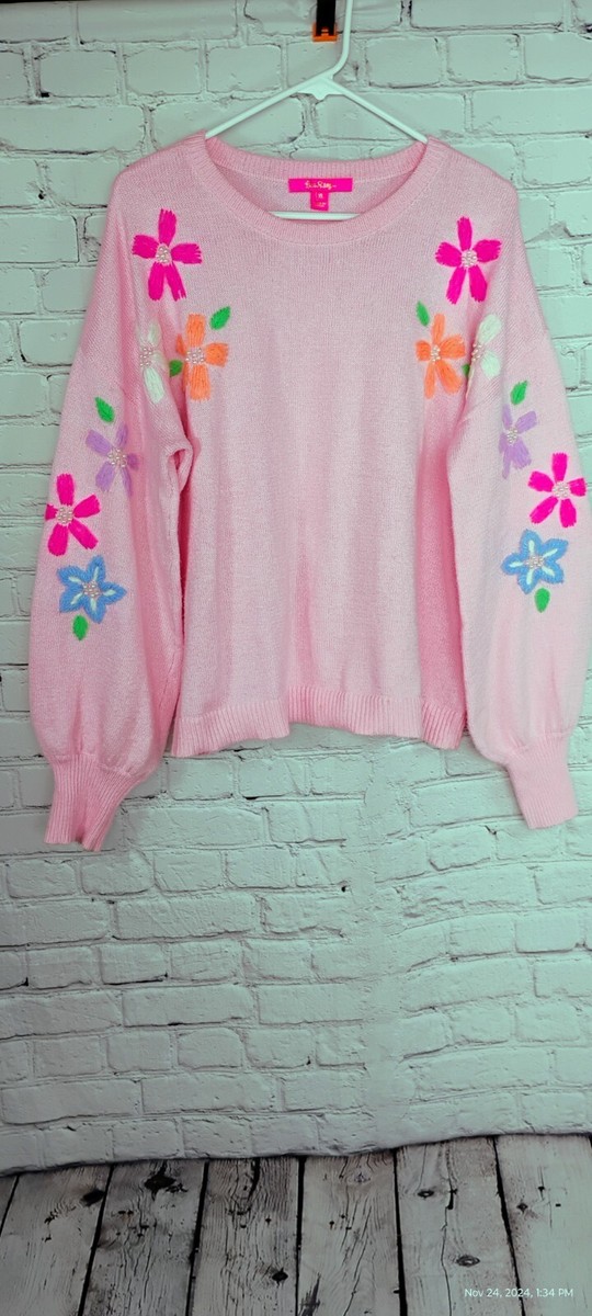 Lilly Pulitzer Laletta Sweater Floral Embroidery Calla Lilly