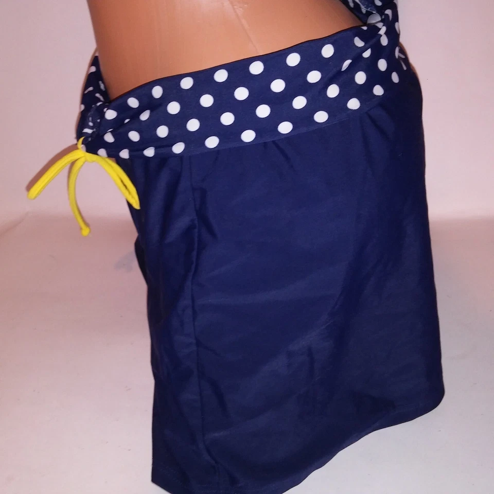 Aqua Couture Swim Bikini Bottom Size 12 Navy Blue White Polka Dots Skirt Skirted - Imagem 4 de 4