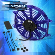 1x 12" Inch 12V Electric Slim Push Pull Radiator Cooling Fan Blue + Mounting Kit