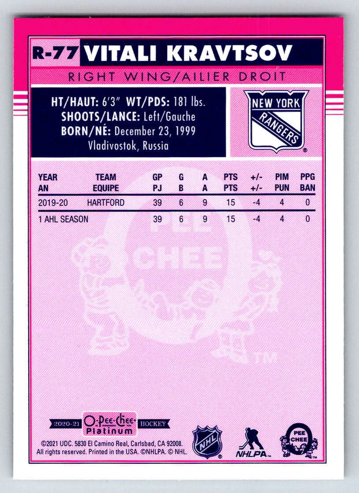 2020-21 O-Pee-Chee Platinum Retro #R77 Vitali Kravtsov (ref 218438) - Image 2 of 2