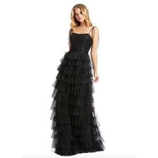 MAC DUGGAL Sequin Bustier Tier Tulle Gown Size 2 Maxi Dress in Black
