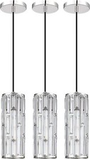 3 Pack 1 Light 4.75' Crystal Hanging Kitchen Island Pendant Light Brushed Nickel