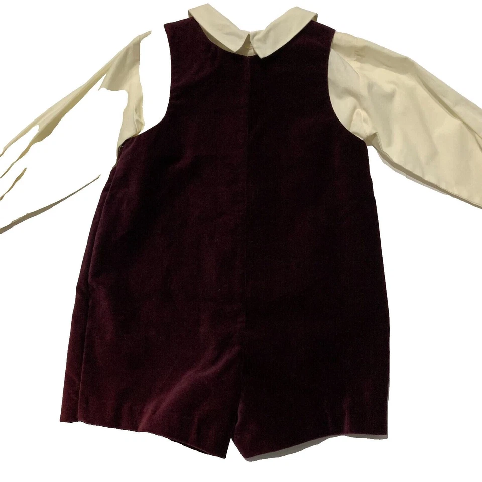 NEW Vtg Baby Laura Ashley Boy Shorts Romper Shirt 2 Pc Red Christmas Outfit 18 - Image 2 of 4