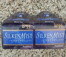 2 Pack Leggs Silken Mist Control Top Pantyhose -Sheer Toe- Navy