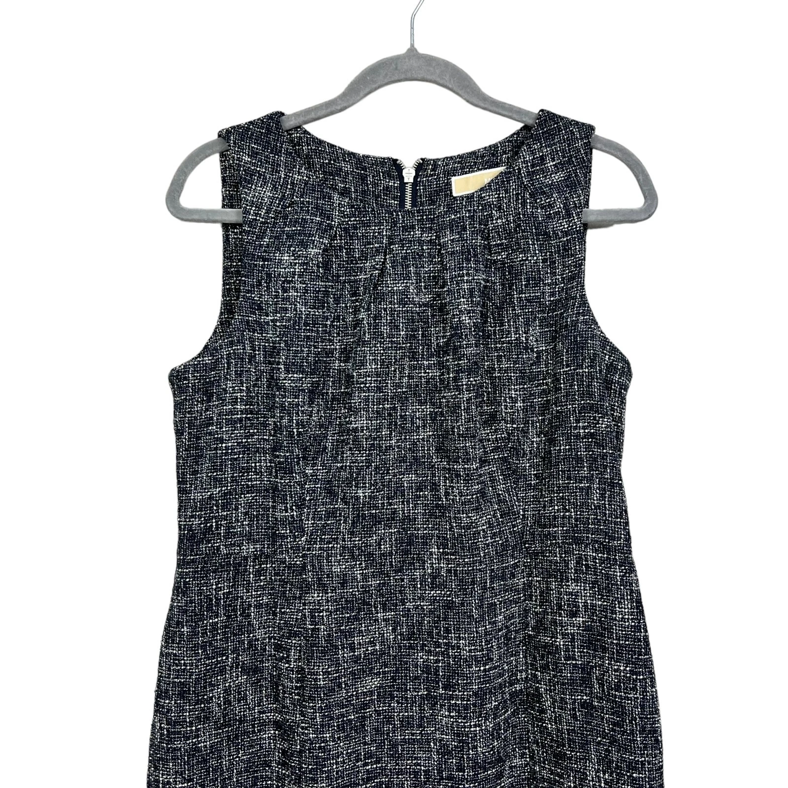 Abito tubino donna Michael Kors tweed collo plissettato senza maniche blu bianco tg 12P