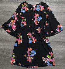 A New Day Dress Adult X-Small Black Floral Flare Sleeve Womens
