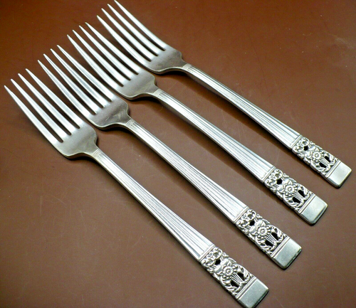 4 Oneida Community Silver Plate Coronation Forks 7 1/2" VGC Preowned