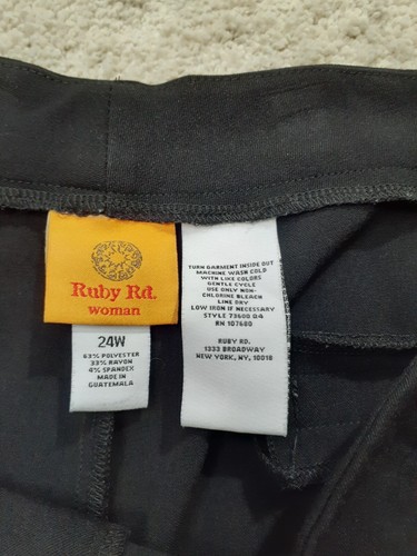 Ruby Rd Ladies 24w Black Flat Front Dress Pants W Permanent Crease. Stretchy - Picture 7 of 9