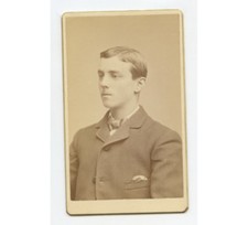 CDV MAN W/ CHECKERED JACKET, FROM SALEM, MASS, PORTRAIT BY TAYLOR, GRAPHIC BACK