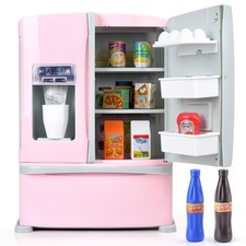 Refrigerator Toy Fridge with Ice Dispenser, Kids Pretend Play Kitchen Accesso...