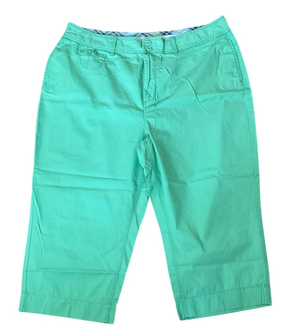 LL Bean Ocean washed Twill Crop Pants Womens 20W Green Lightweight Capri NWT