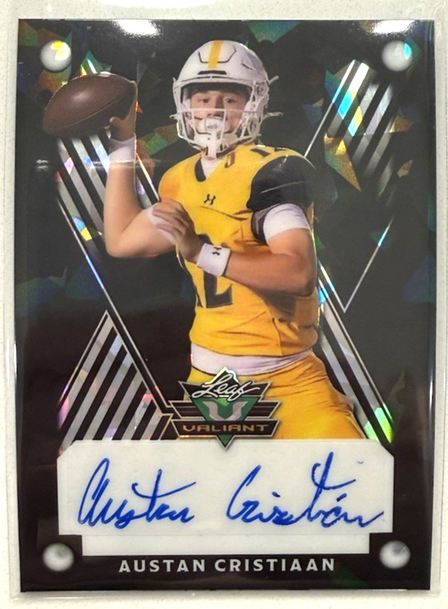 2025 Leaf Eclectic Football Valiant Base Black Crystal Auto 1/1 Austan Cristiaan view 1