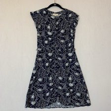 Loft Outlet Dress Womens Petite 0 Blue Floral Fit Flare Short Sleeve Button Up