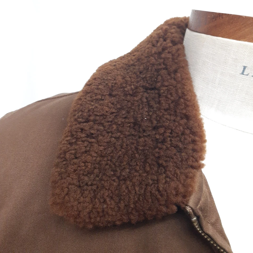 Polo Ralph Lauren Grande Algodón Marrón Cremallera Completa Chaqueta Abrigo Piel de Oveja Cuello de Piel  Foto 2 de 4