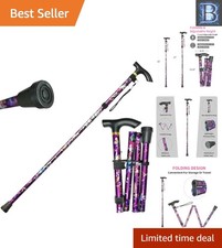 Durable Aluminum Folding Cane - Ergonomic Design in Beautiful Violet Floral