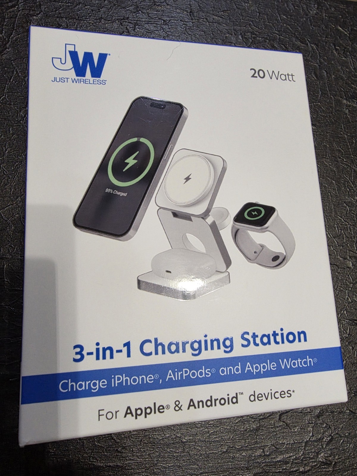 Just Wireless 3-in-1 Magnetic Collapsible Wireless Charger - White: USB-C,