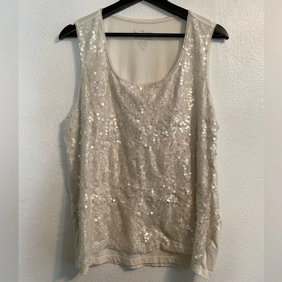 Кремовый топ Chicos 3 (XL) без рукавов с блестками ub1-41 - Изображение 2 из 4