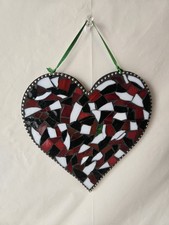 Mosaic Tile Heart Shaped Wall Decor For Valentine's Day Red, White, Green, Black