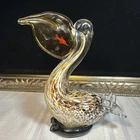Vintage Hand Blown Art Glass Pelican Sculpture Murano Style Coastal Figurine