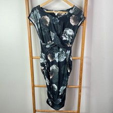 Ripe Dress Womens Small Green Floral Cross Front Bodycon Cap Sleeve Boat Neck