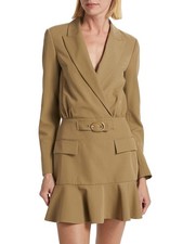 Derek Lam 10 Crosby Izara Wrap-Effect Twill Mini Dress Women's 8 Spanish Olive