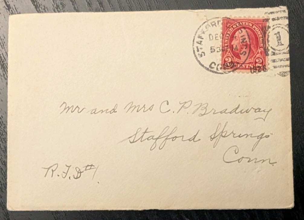 USA 1926 COVER Stafford Springs Connecticut Envelope Lot Christmas Card Content