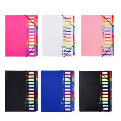 Color Coded Expandable Office Organiser 12 Pocket A4 Folder Elastic Band Secure