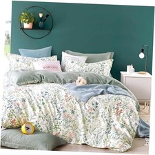 100 Cotton Floral Duvet Queen 90" 90" Botanical Floral - White  Dusty Green