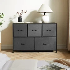 5 Drawer Fabric Storage Dresser for Bedroom, Grey