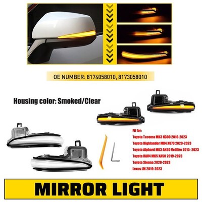 Smoke LED Side Mirror Turn Light for Toyota RAV4 19-23 Alphard 15-23 Turn Signal