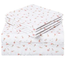 King Size Bed Sheet Set 6 Piece Soft Brushed Microfiber Pink Floral Print