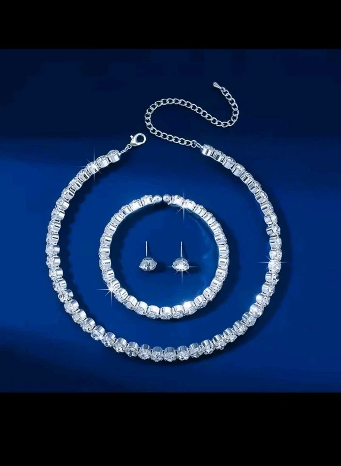 🔥Set Gioielli Cristalli Donna Orecchini Collana Bracciale Argento Oro Rose - Immagine 2 di 4