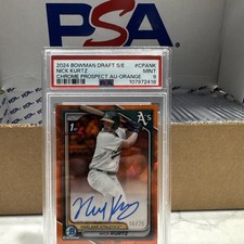NICK KURTZ 2024 BOWMAN CHROME DRAFT SAPPHIRE 1ST ORANGE REFRACTOR AUTO /25 PSA 9