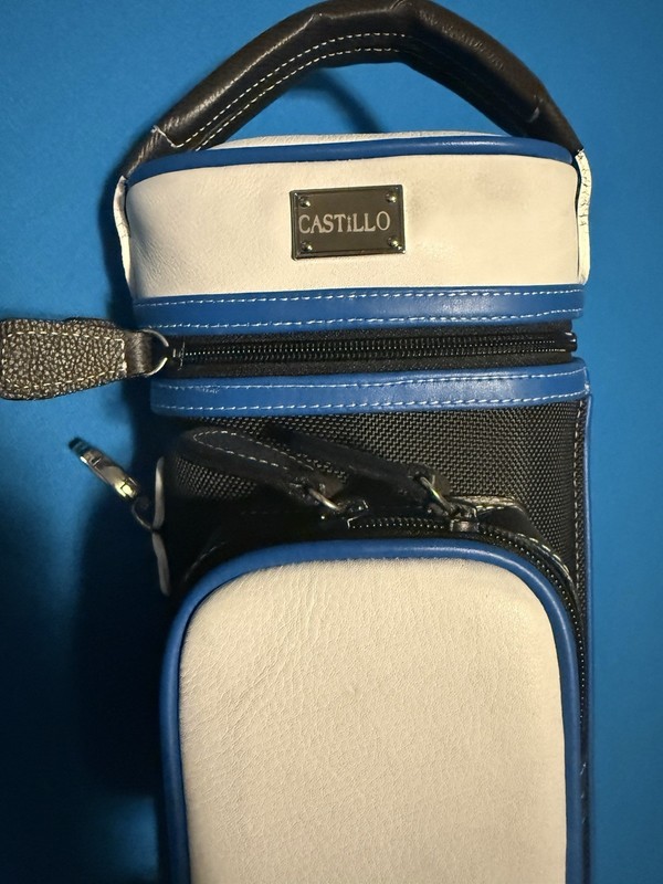 Gil Castillo CUE CASE 4x8 White And Blue Leather With Black Nylon.