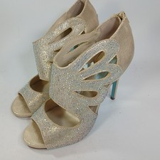 Blue By Betsey Johnson Nola Silver Crystal Bridal Stiletto Heels Open Toe 9.5 M