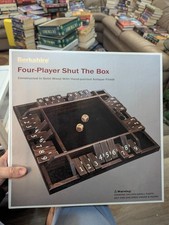 4-PLAYER SHUT the BOX Dice Game by BERKSHIRE LRG 14" Board in SHRINK Dark Wood