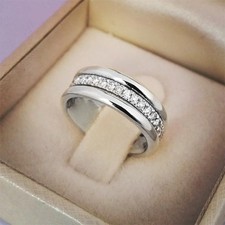 CZ Wedding Ring Women Micro Pave Engagement Band Gold Silver Size 5-11