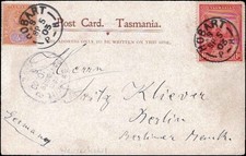 Tasmania Post Card &ndash; 2d Lake Marion + 1d Red to Berlin