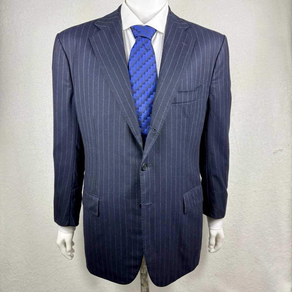 Cesare Attolini Suit Navy - Blue/white Pinstripe Cashmere Blend Sz 52IT 42US - Image 2 of 4