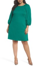 Eliza J  Size 4 Shift Dress Green 3/4 Puff Sleeves