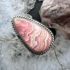 Sterling Silver Southwestern Style Teardrop Rhodochrosite Ring Sz 6.5 For Women