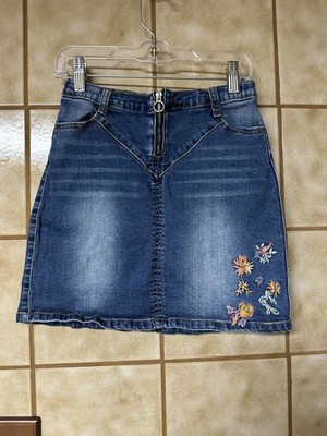 Hayden Girls Floral Embroidered Denim Skirt Girls, School Play Sz XL 10-12 Yrs