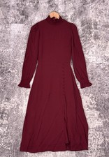 Reformation Dress 6 Womens Stevi Plum Red Mock Long Sleeve Side Slit Midi