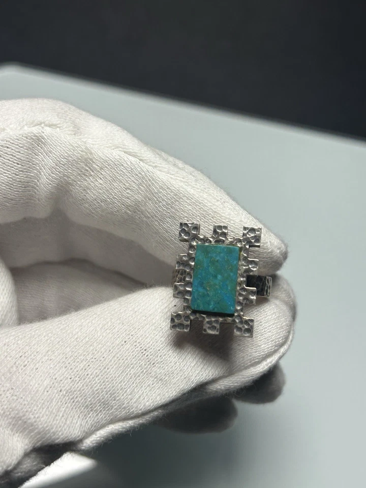 Silber Ring Hammerschlag Design Türkis Stein - Bild 4 von 4