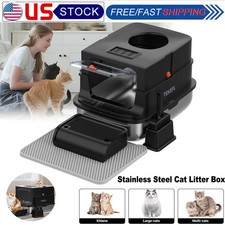Stainless Steel Cat Litter Box with Lid XXL Extra High Sided Enclosed Litter Box